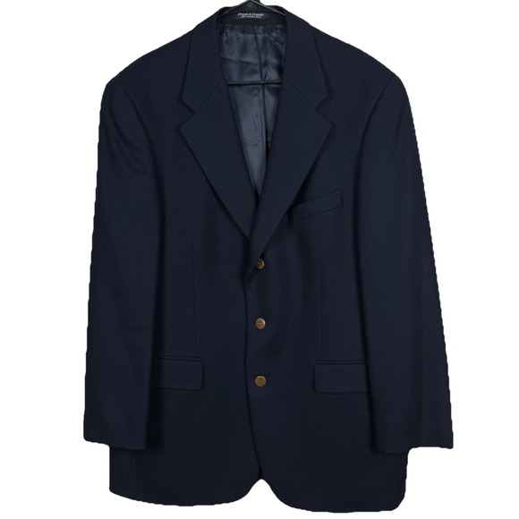 CHAPS RALPH LAUREN 43T Navy Blue Wool Blazer 3 Button Sport Coat Jacket Tall Men - Picture 1 of 8